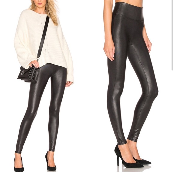 SPANX Faux Leather Leggings Sz Large In Black - Picture 2 of 2